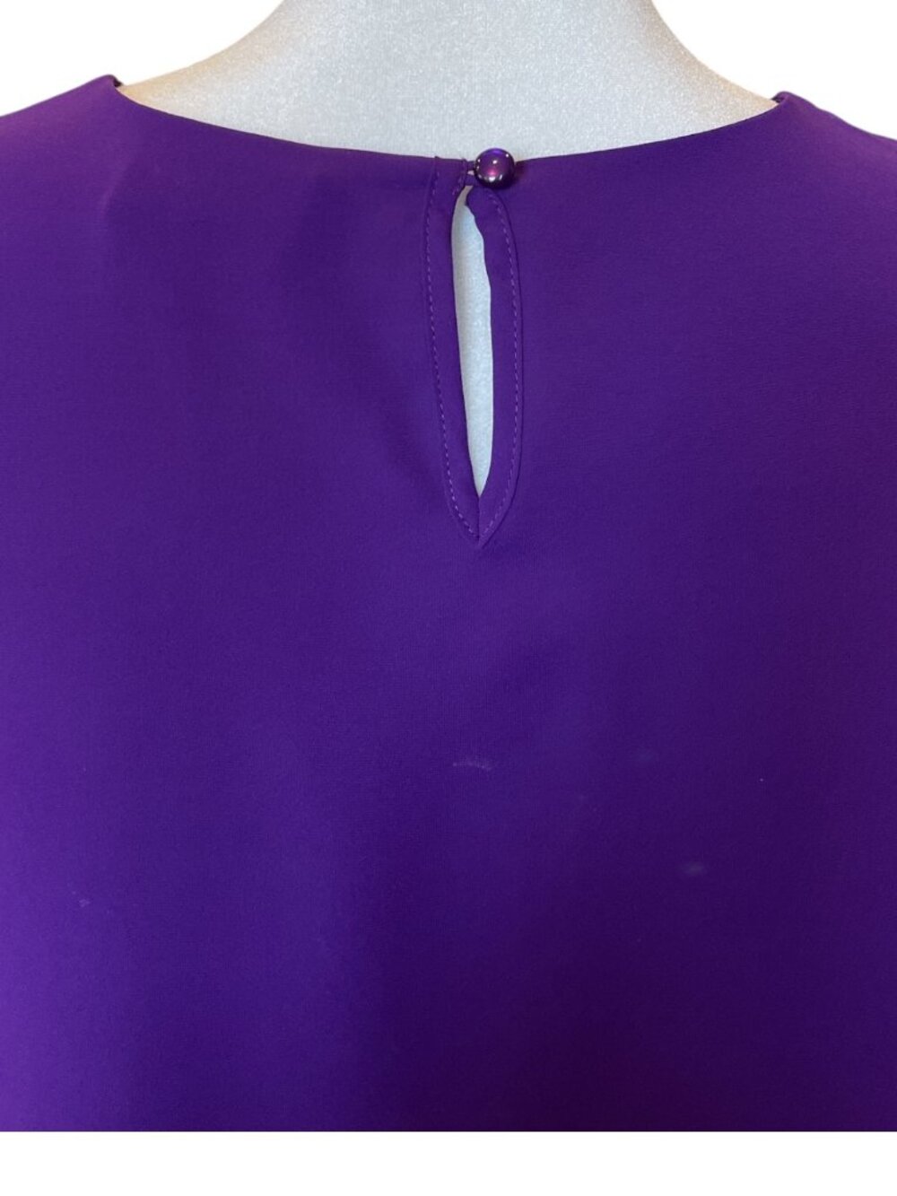 Purple Decorative Pleated Key Hole Scoop Neck Sleeveless Shell Blouse Tank Top - Picture 4 of 4